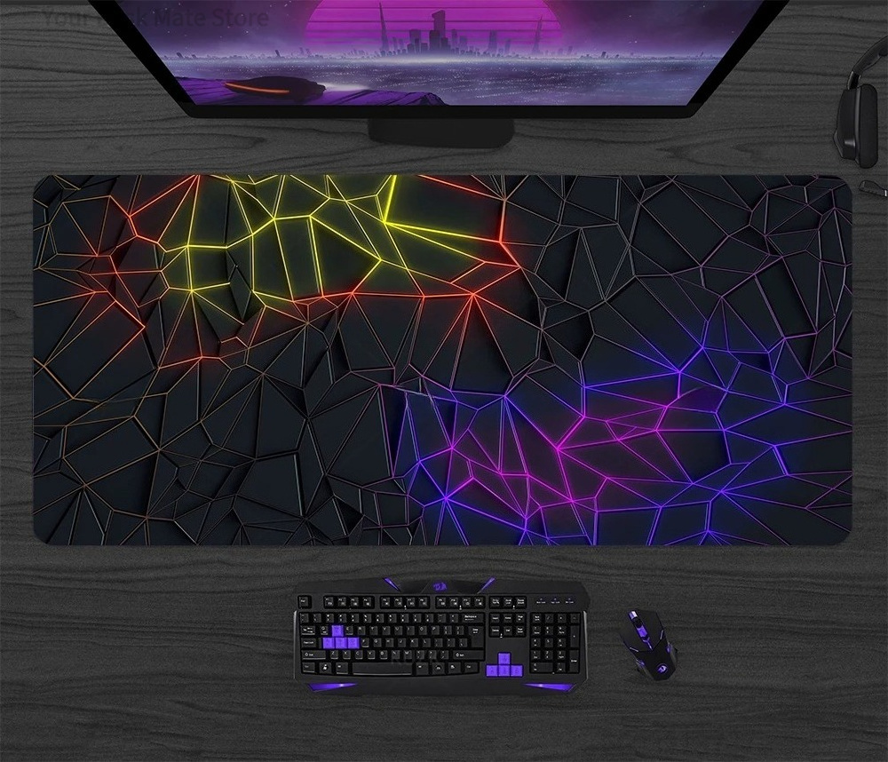 XL 대형 게이밍 마우스 패드, 기하학적 네온 크랙 & - Retro Gaming Keyboard And Mouse 리뷰 및 가격